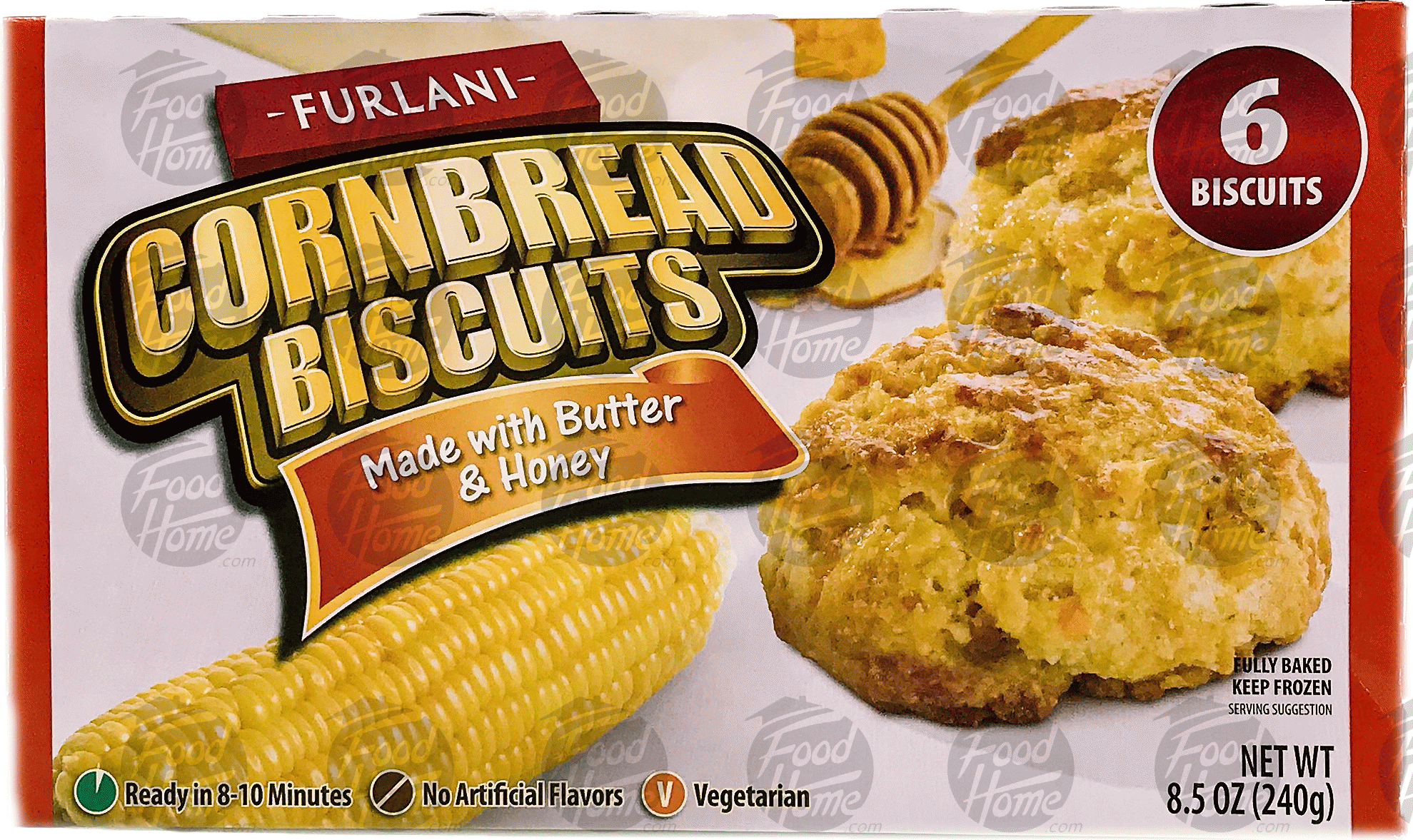 Furlani  cornbread biscuits, with butter & honey, 6 frozen biscuits Full-Size Picture